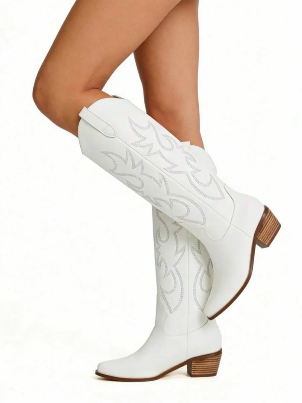White Over-the-Knee Western Boots for Women